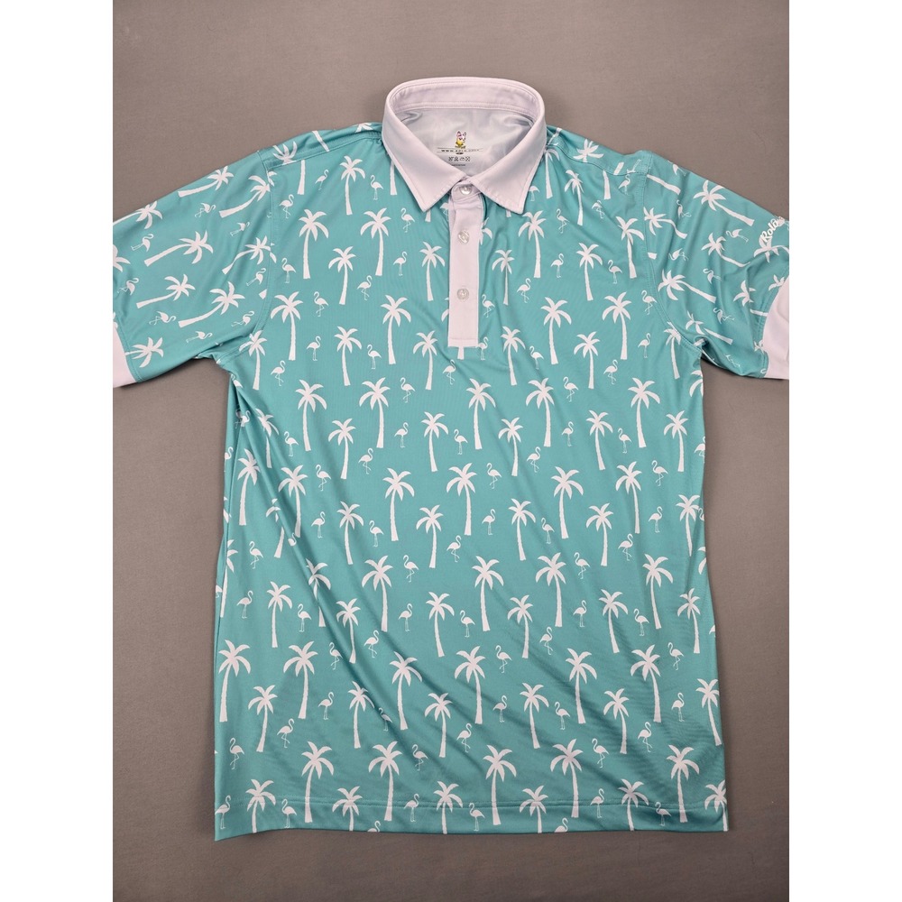 Rolo Golf Tropical Beach Teal White Novelty Golf Polo - L